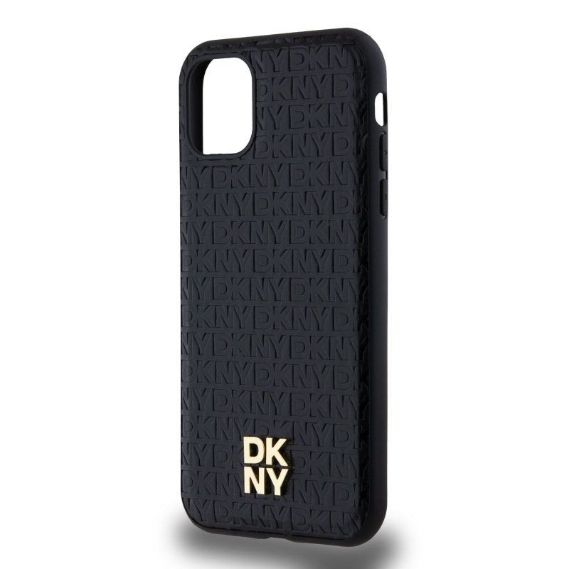 DKNY PU Leather Repeat Pattern Stack Logo Magsafe Zadný Kryt pre iPhone 11 Black