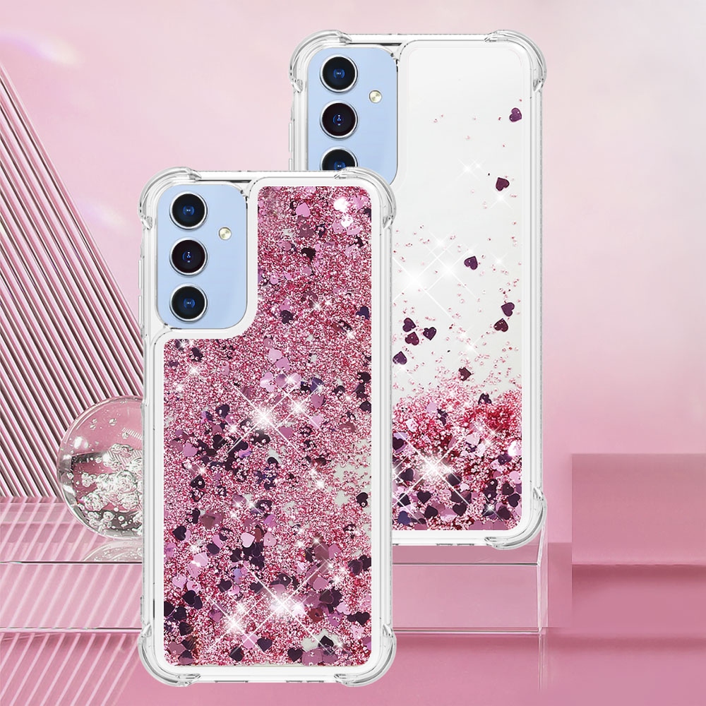 Glitter presýpacie gélový obal na Samsung Galaxy A17 5G - ružovozlatý/srdiečka