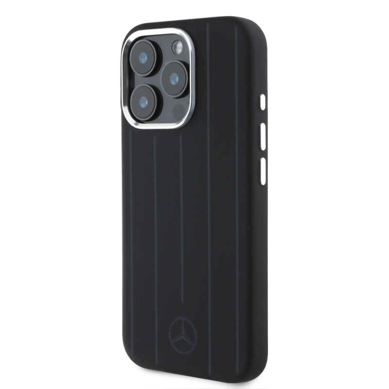Mercedes Liquid Silicon Stripes Pattern MagSafe Zadný Kryt pre iPhone 16 Pro Black