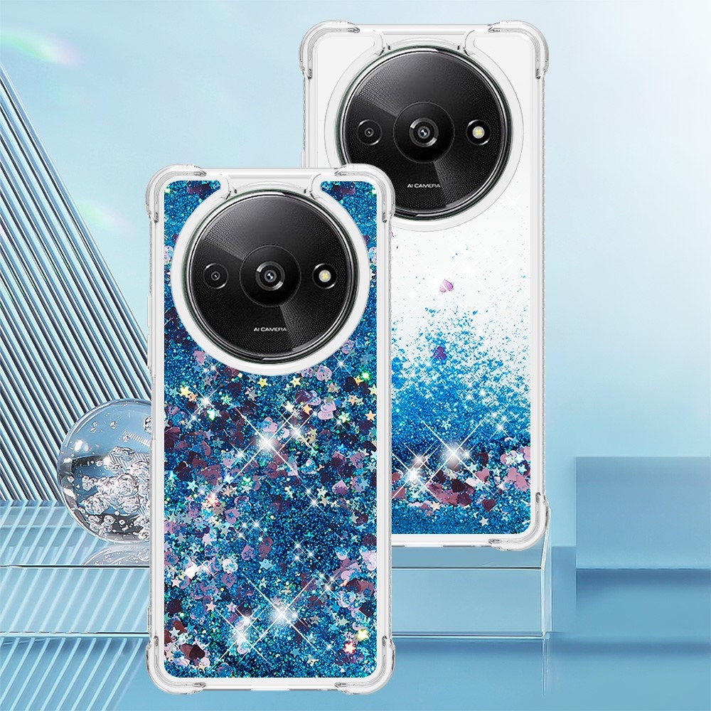 Glitter gélový presýpací obal na Xiaomi Redmi A3 - modrý/srdiečka