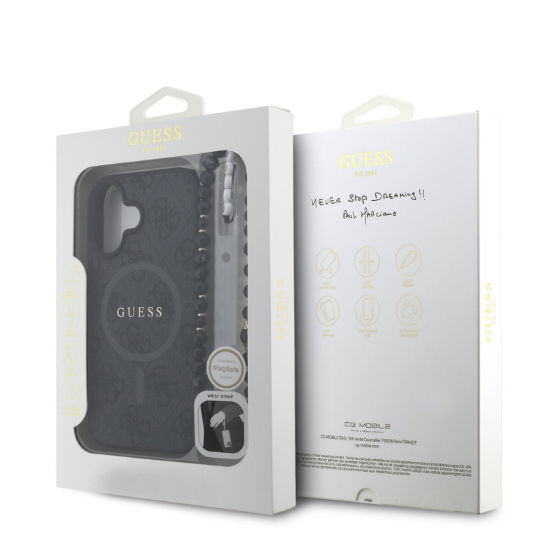 Guess PU Leather 4G Colored Ring Strap MagSafe Zadný Kryt pre iPhone 16 Black