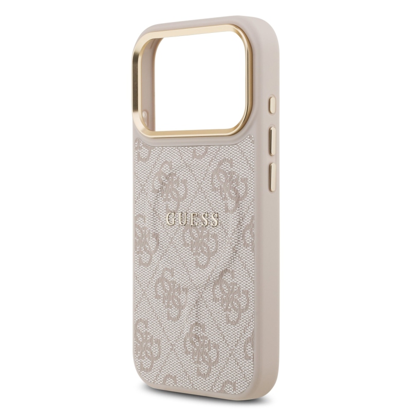 Guess PU kožený zadný kryt 4G Gold Frame MagSafe pre iPhone 17 Pro Pink
