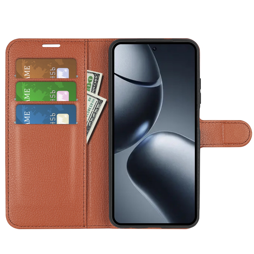Litchi knižkové púzdro na Xiaomi 15T - hnedé