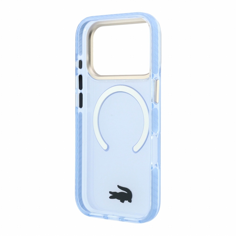 Lacoste IML Shockproof Petit Pique Gold Logo MagSafe zadný kryt pre iPhone 18 Pro Max, modrý