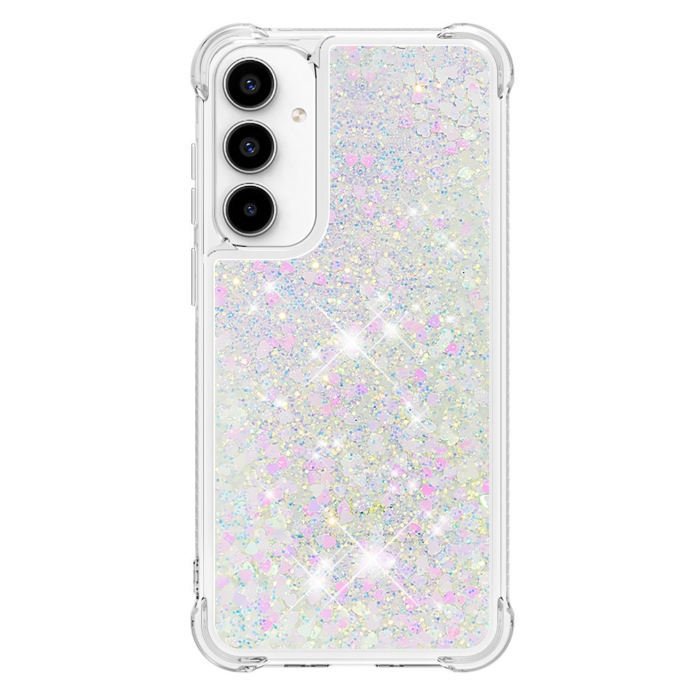 Glitter gélový presýpací obal na Samsung Galaxy A55 5G - ružovo strieborný/srdiečka