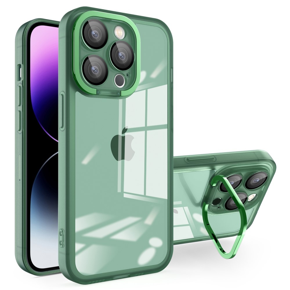 Gélový obal s pevným chrbtom a stojanom na iPhone 15 Pro Max - zelený