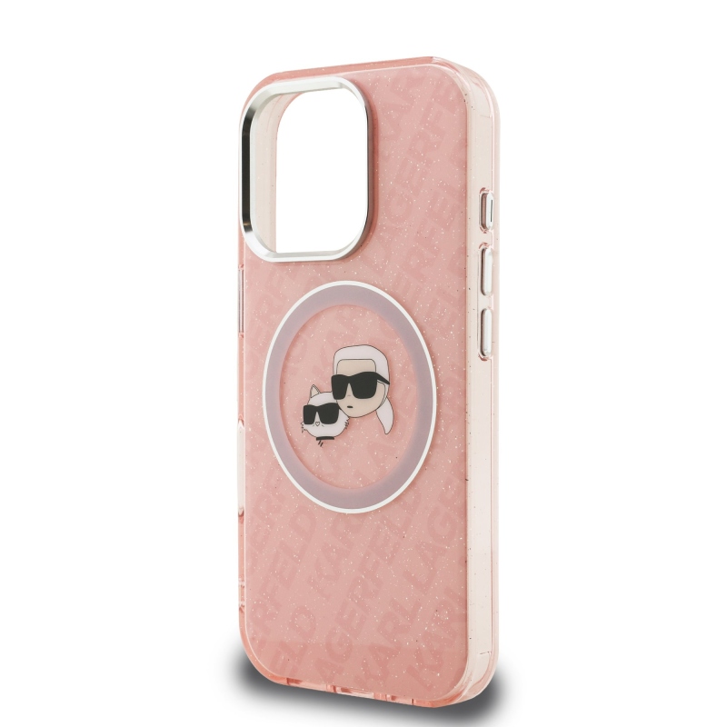 Karl Lagerfeld IML K&CH Heads Repeated Logo MagSafe Zadný Kryt pre iPhone 16 Pro Pink