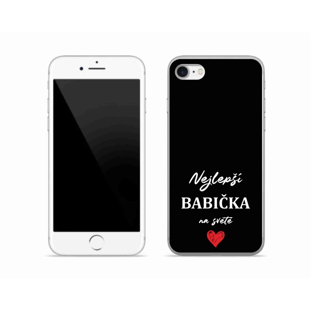 Gélový kryt mmCase na iPhone SE (2022) - najlepšia babička 1 čierne pozadie