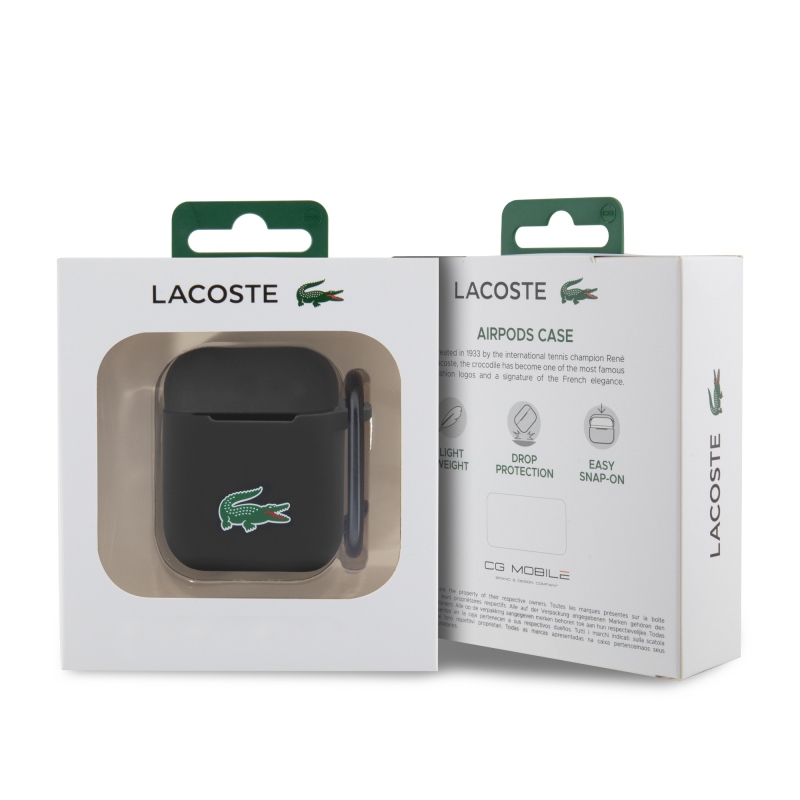 Lacoste Liquid Silicone Croc Logo Puzdro pre AirPods 1/2 Black