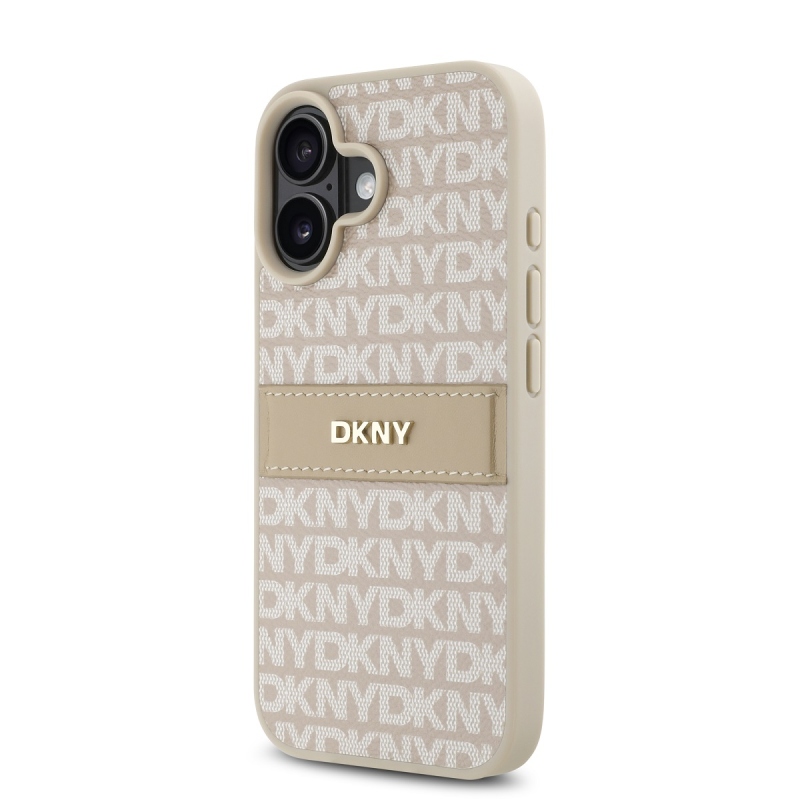 DKNY PU Leather Repeat Pattern Tonal Stripe Zadný Kryt pre iPhone 16 Plus Pink