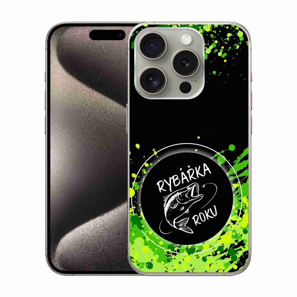 Gélový kryt mmCase na iPhone 15 Pro - rybárka roku čierne pozadie