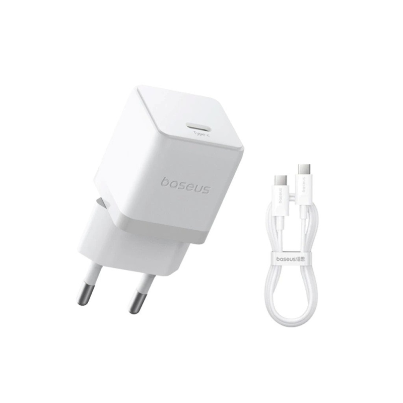 Rýchla nabíjačka Baseus Palm USB-C 20W + dátový kábel USB-C/USB-C 1m biela
