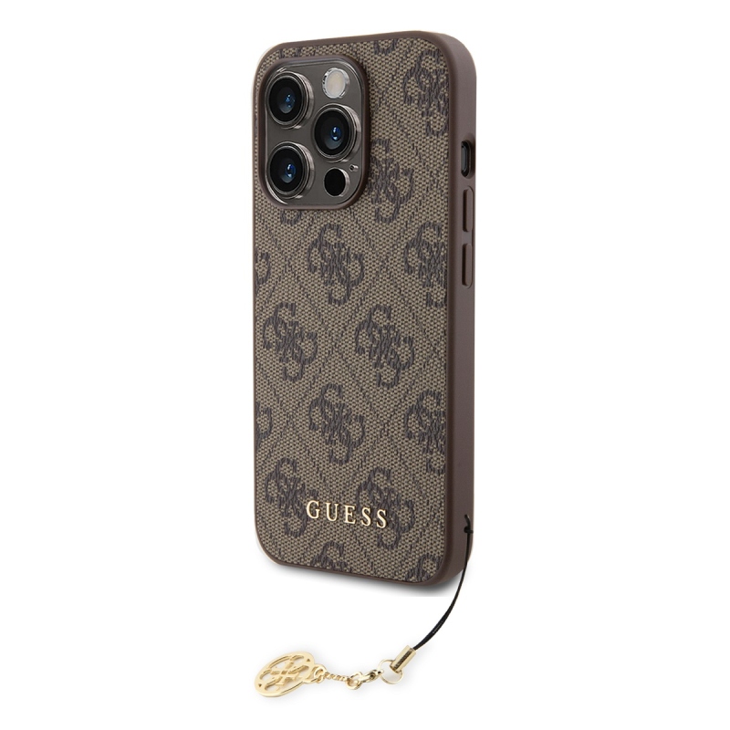 Guess 4G Charm Zadný Kryt pre iPhone 15 Pro Tone on Tone Brown