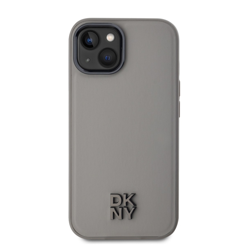 DKNY PU Leather Stack Logo Magsafe Zadný Kryt pre iPhone 15 Grey