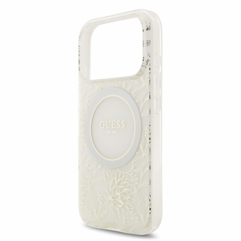 Guess IML Flowers Allover Strap MagSafe zadný kryt pre iPhone 18 Pro, biely