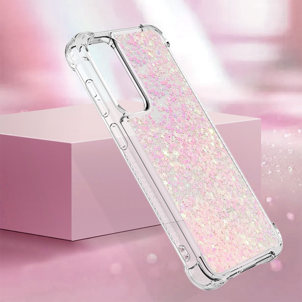 Glitter gélový presýpací obal na Samsung Galaxy S23 FE - ružový/hviezdičky