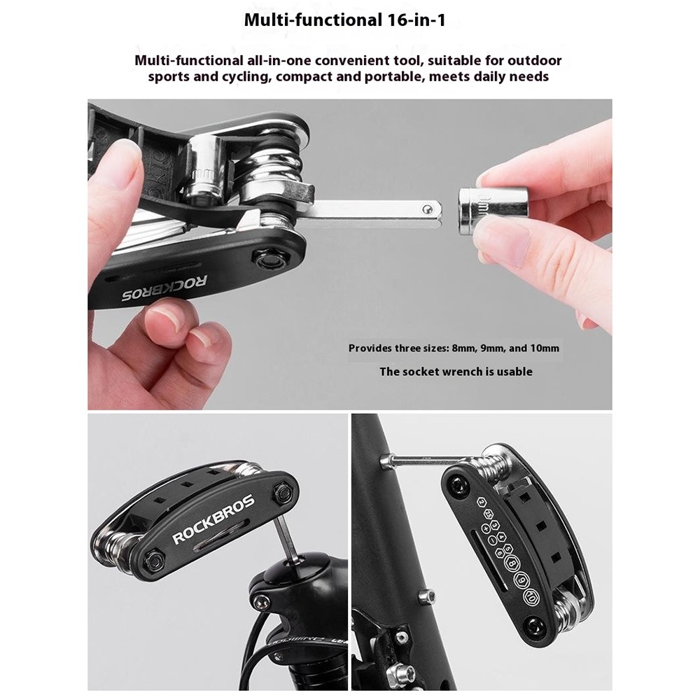 Kompaktné cyklistické náradie 16 v 1 na rýchle opravy bicykla