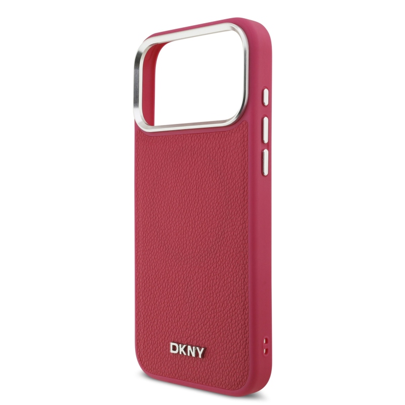 DKNY PU kožený kovový kryt s logom na zápästie MagSafe zadný kryt pre iPhone 17 Pro Max Pink