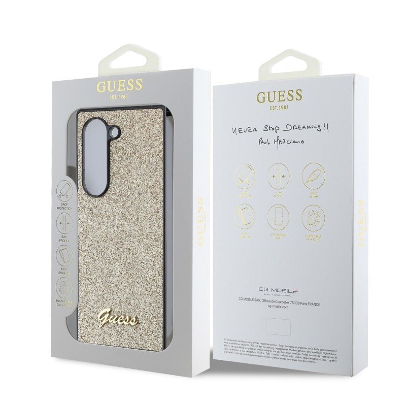 Guess PC/TPU Glitter Flakes Metal Logo Zadný Kryt pre Samsung Galaxy Z Fold 6 Gold