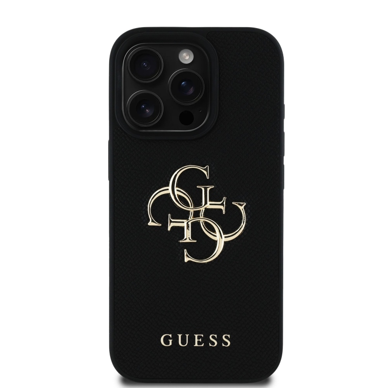 Guess PU Grained 4G Metal Logo Zadný Kryt pre iPhone 15 Pro Black