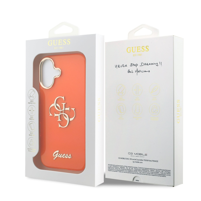 Guess IML 4G Script Metal Logo Zadný kryt pre iPhone 17 Orange