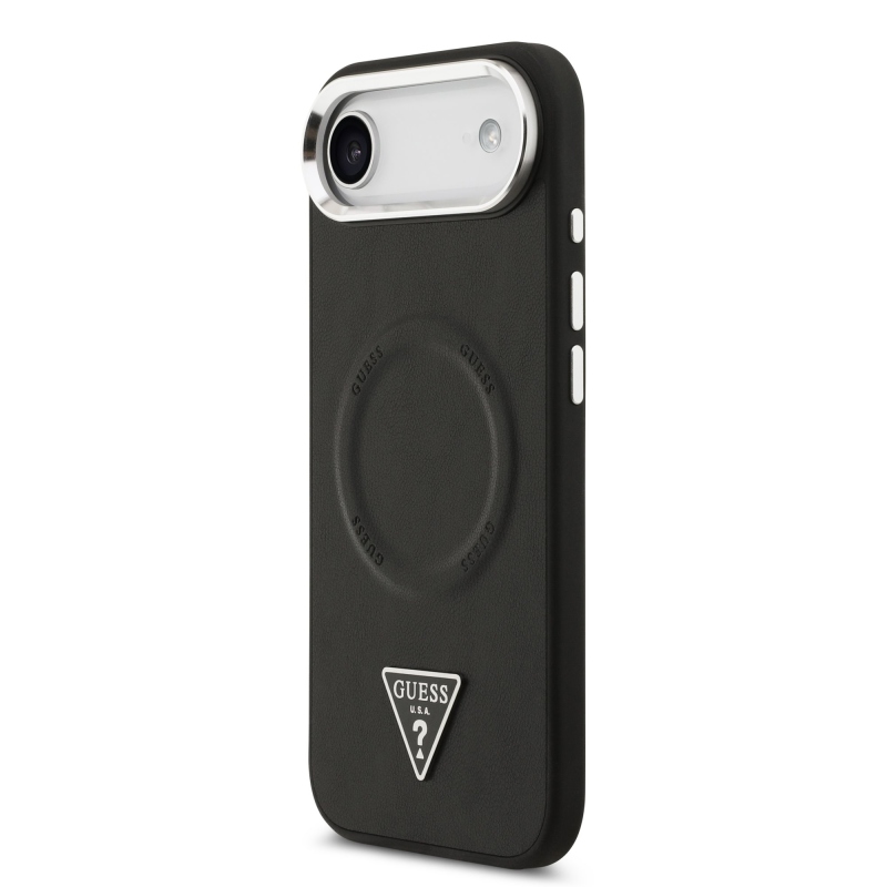 Guess PU kožený zadný kryt MagSafe s trojuholníkovým logom pre iPhone Air Black