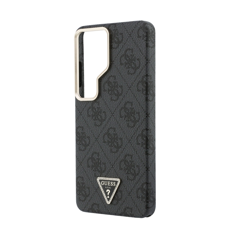 Guess PU kožený 4G Strass Triangle Triangle Logo Gold Frame Magnetický zadný kryt pre Samsung Galaxy S26 Ultra Black