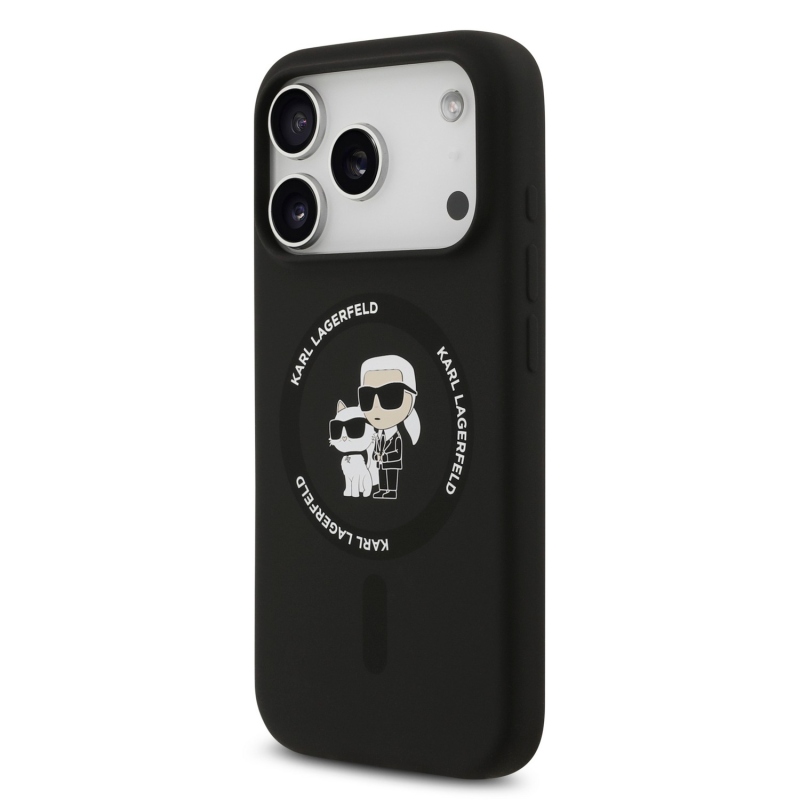 Karl Lagerfeld Liquid Silicone Karl and Choupette MagSafe zadný kryt pre iPhone 18 Pro Max, čierny