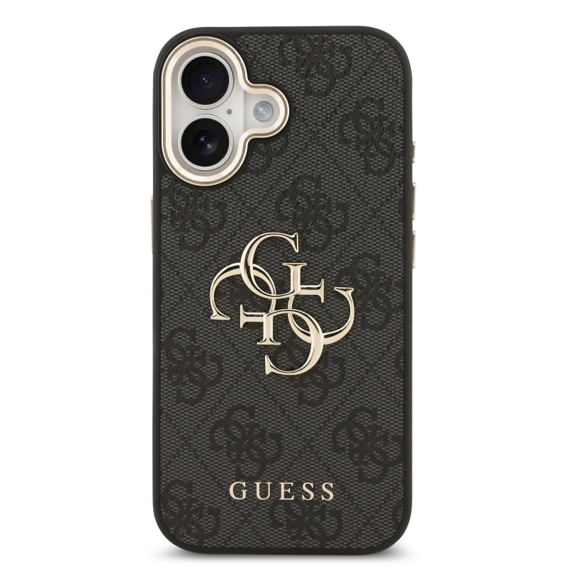 Guess PU kožený 4G kovové logo Gold Frame zadný kryt pre iPhone 17 Black