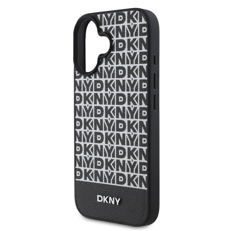 DKNY PU Leather Repeat Pattern Bottom Stripe MagSafe Zadný Kryt pre iPhone 16 Black