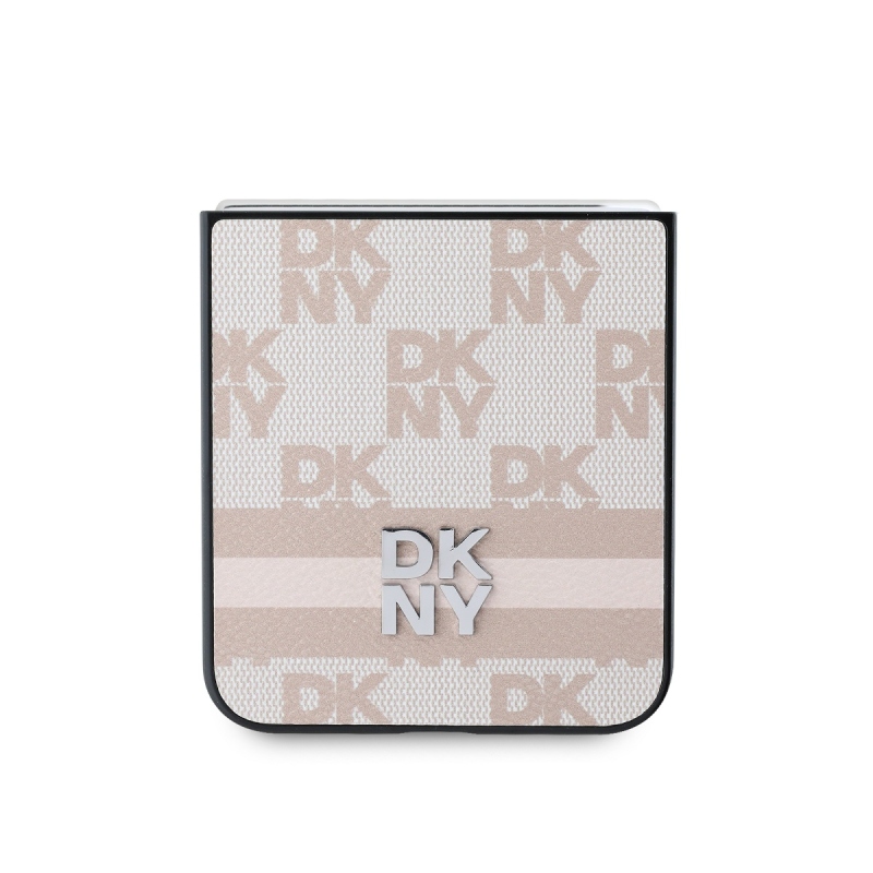 DKNY PU Leather Checkered Pattern and Stripe Zadný Kryt pre Samsung Galaxy Z Flip 6 Pink