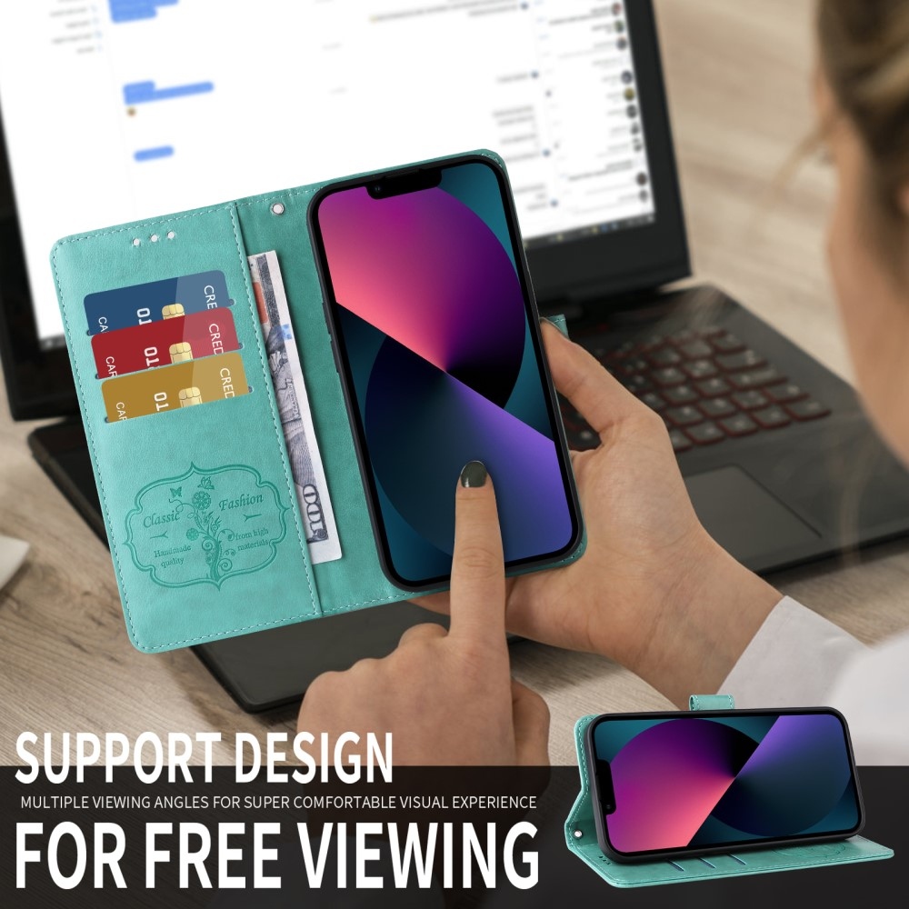 Flowery knižkové puzdro na Realme 14 5G - modrozelené