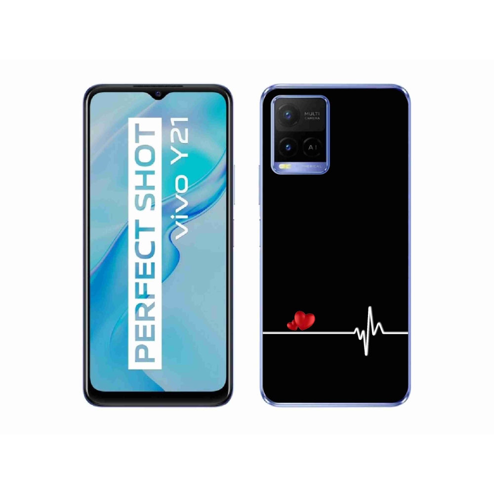 Gélový kryt mmCase na Vivo Y21/Y21s/Y33s - srdce a tep čierne pozadie