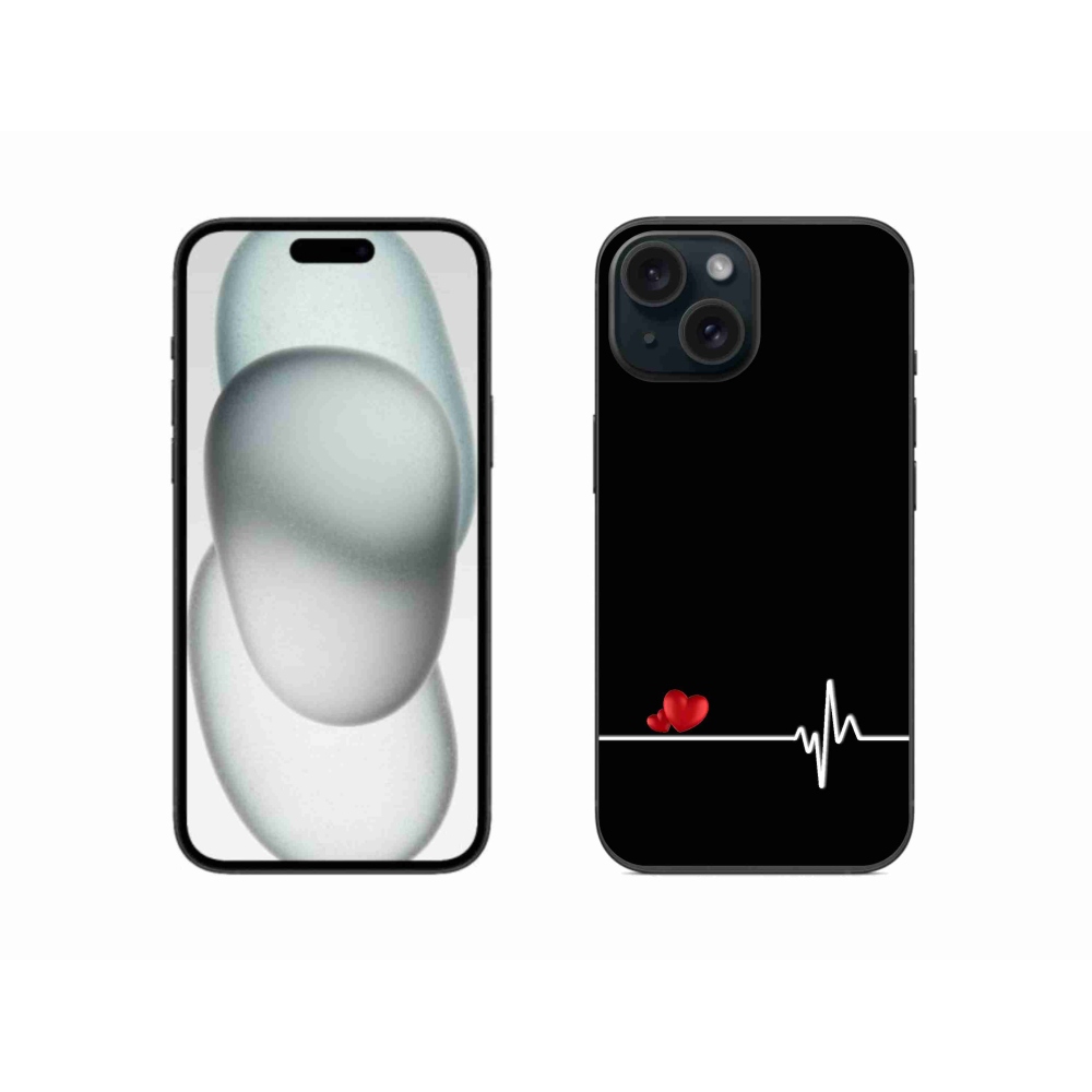 Gélový kryt mmCase na iPhone 15 - srdce a tep čierne pozadie