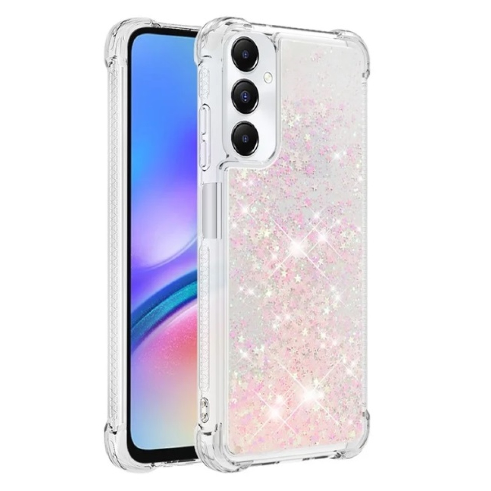 Glitter gélový presýpací obal na Samsung Galaxy A05s - ružový/hviezdičky