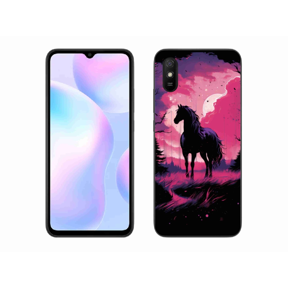 Gélový kryt mmCase na Xiaomi Redmi 9AT - čierny kreslený kôň 1