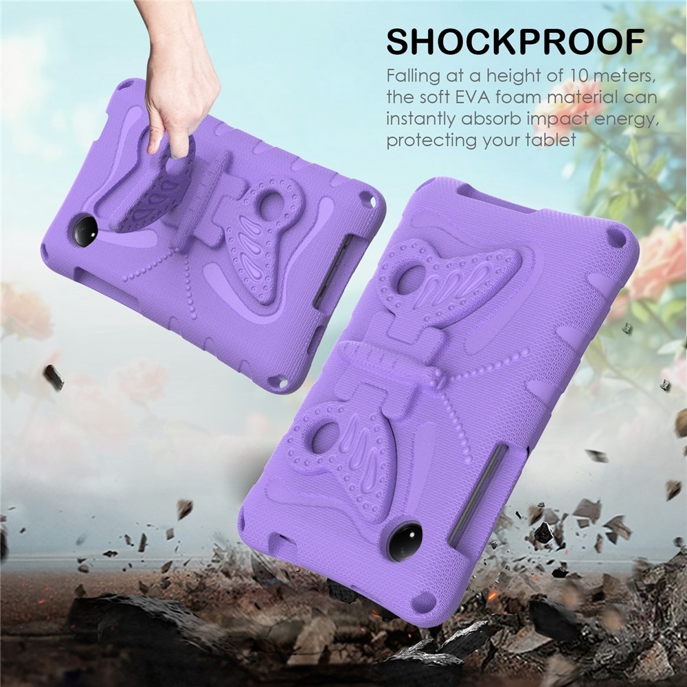 Kids Butterfly EVA odolné puzdro s popruhom na tablet Xiaomi Redmi Pad SE 8.7 - fialové