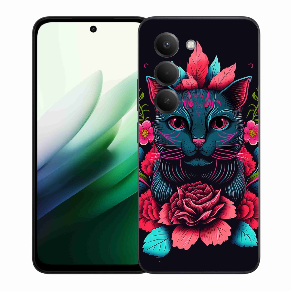 Gélový kryt mmCase na Xiaomi Redmi 15 5G (169mm) - kvety a mačka