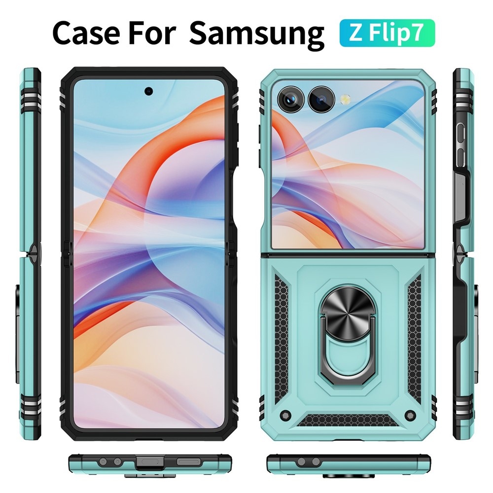 Ring odolný kryt na Samsung Galaxy Z Flip7 5G - modrozelený