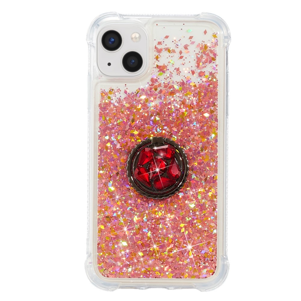 Glitter presýpací gélový obal na iPhone 15 Plus - ružovozlatý