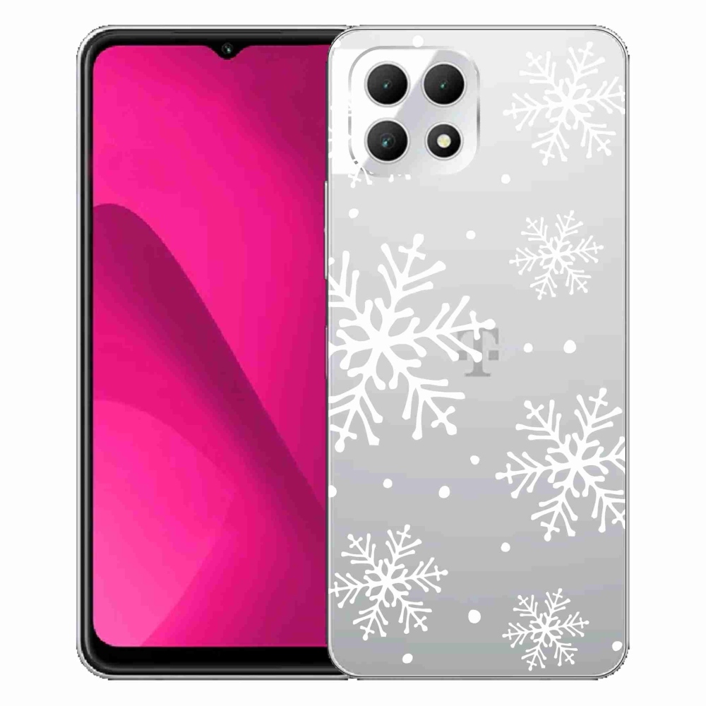 Gélový kryt mmCase na T-Mobile T Phone 2 - biele vločky na priehľadnom pozadí