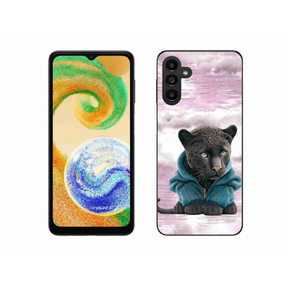 Gélový kryt mmCase na Samsung Galaxy A04s (164.7x76.7x9.1mm) - čierny panter vo svetri