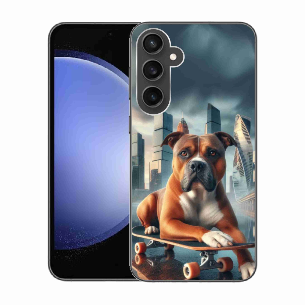 Gélový kryt mmCase na Samsung Galaxy S23 FE - pes na skateboarde