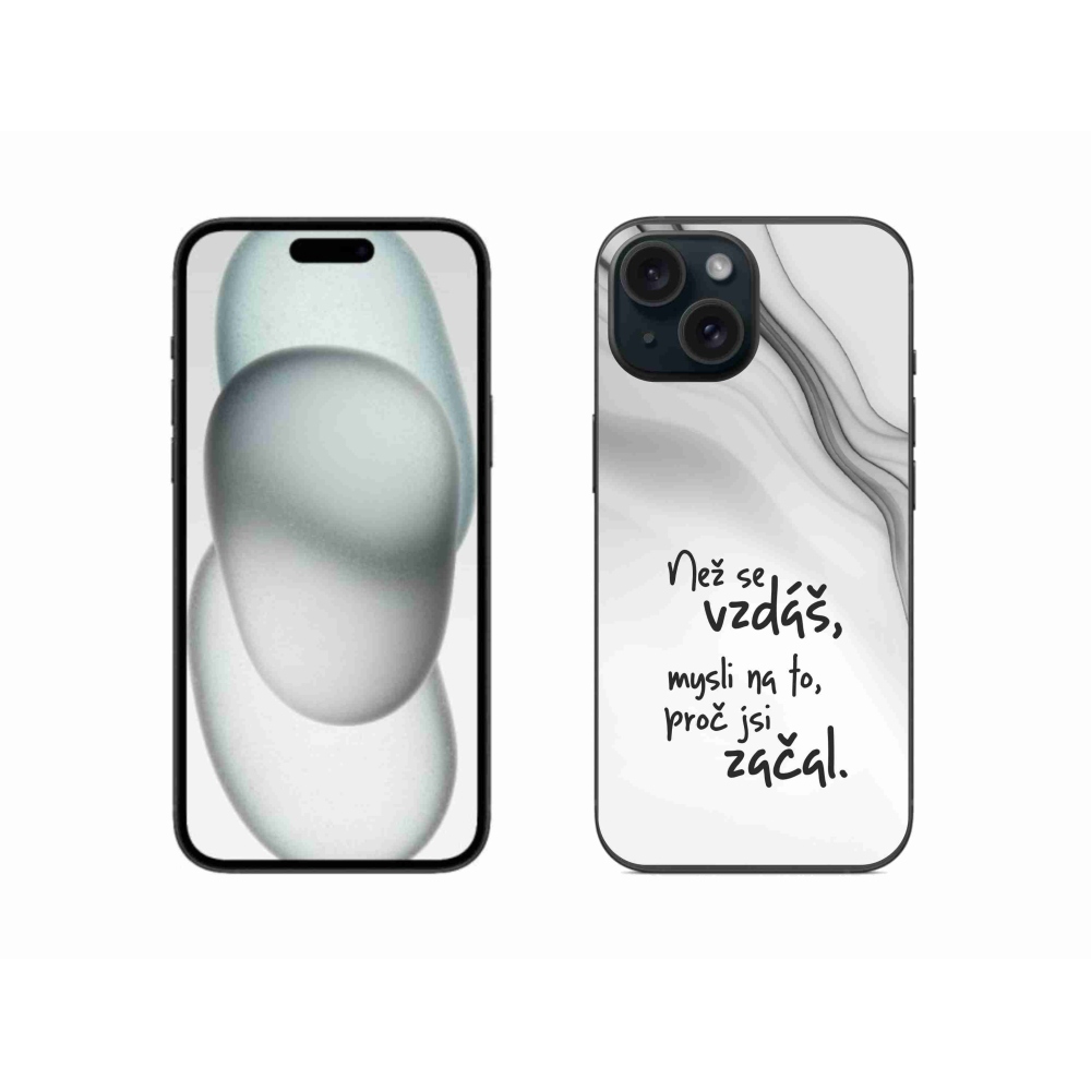 Gélový kryt mmCase na iPhone 15 - citát 2 biele pozadie
