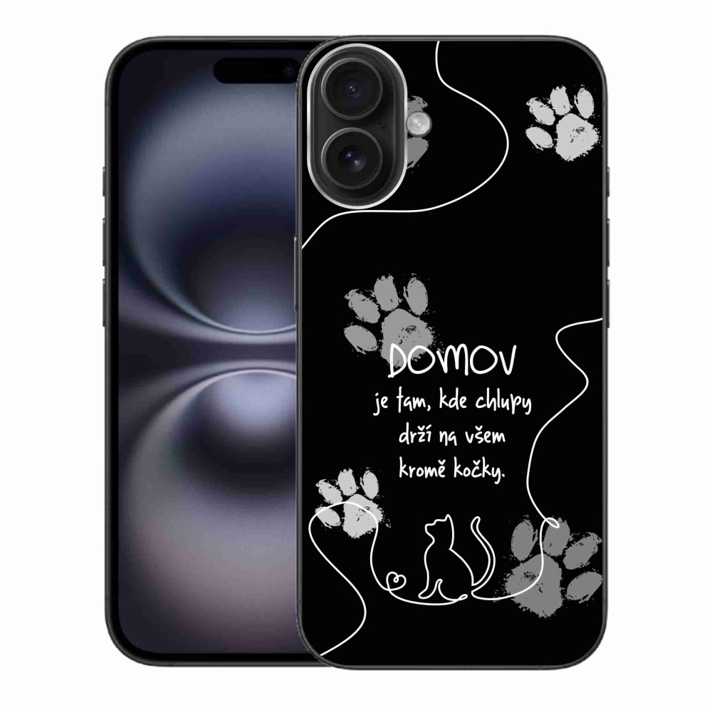 Gélový kryt mmCase na iPhone 16 Plus - mačacie motív čierne pozadie