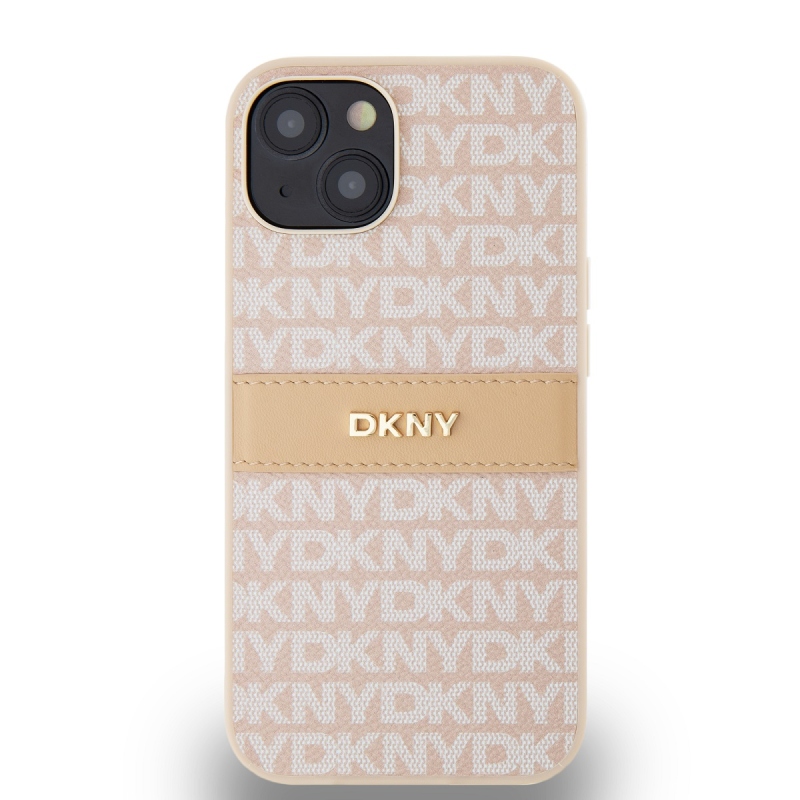 DKNY PU Leather Repeat Pattern Tonal Stripe Zadný Kryt pre iPhone 14 Pink