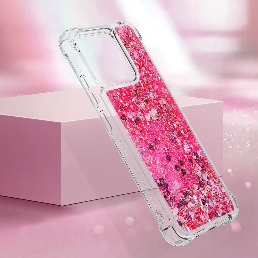 Glitter presýpací gélový obal na Xiaomi Redmi 12C - ružový/srdiečka