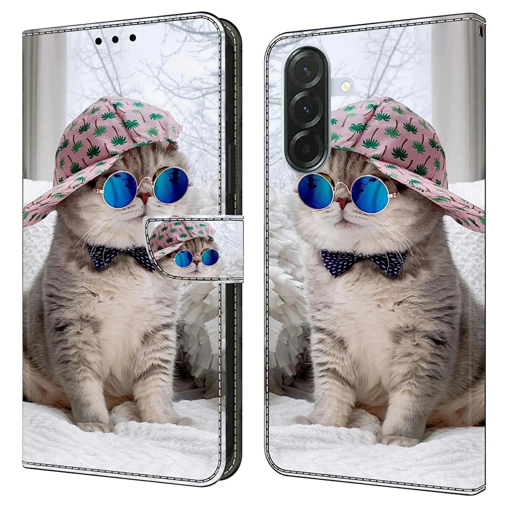 Fashion knižkové púzdro na Samsung Galaxy A57 5G - mačka v šiltovke