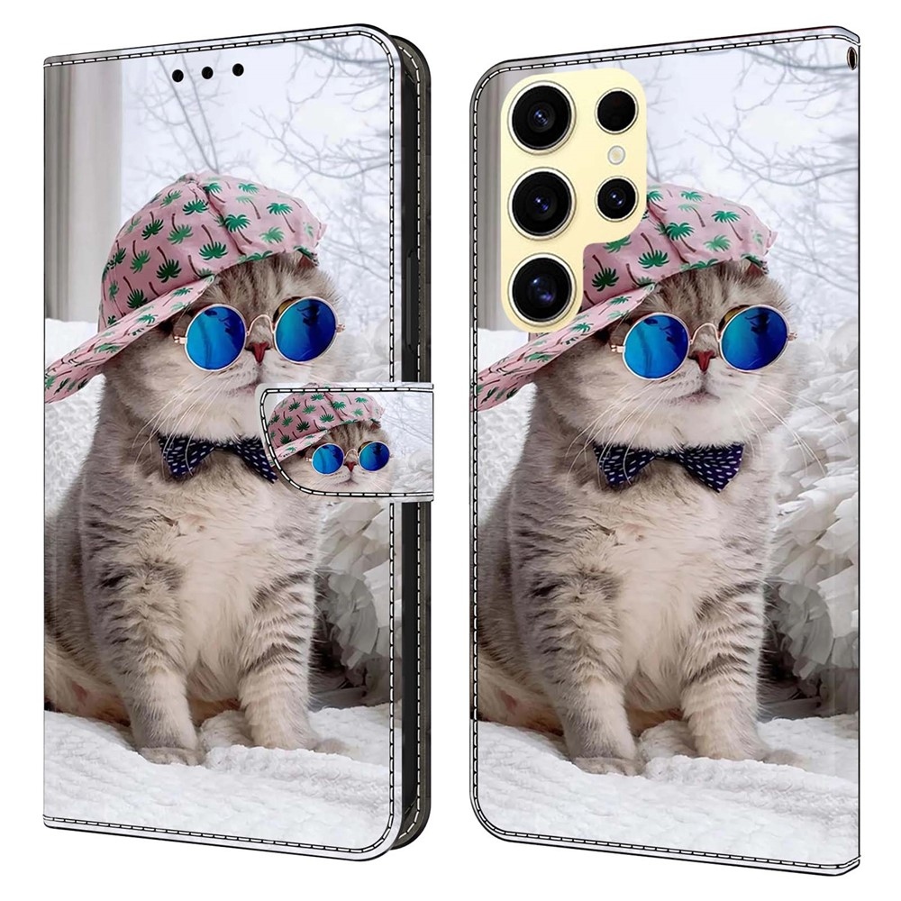 Fashion knižkové púzdro na Samsung Galaxy S26 Ultra - mačka v šiltovke