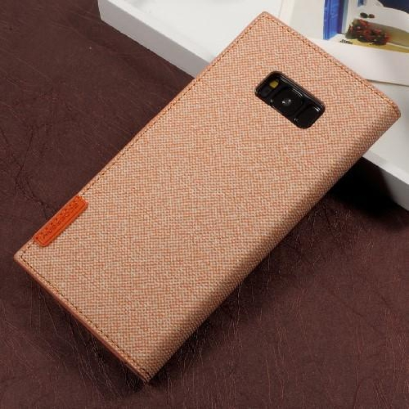 Fashion textilní/PU kožené puzdro pre Samsung Galaxy S8 Plus - oranžové